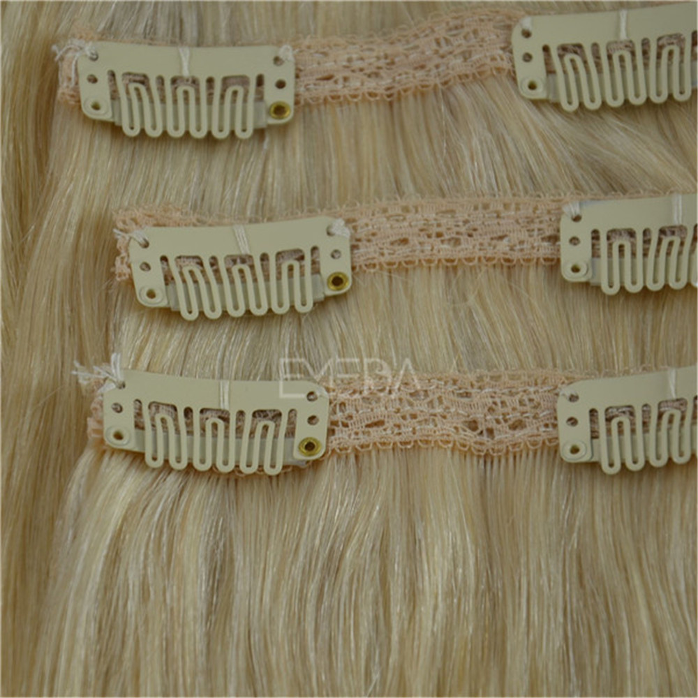 Blonde double drawn thick human hair clip in hair extensions ZJ0082